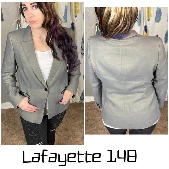 Lafayette 148 New York Jackets & Blazers - Lafayette 148 gray/gold blazer with black trim real pockets and button closure
